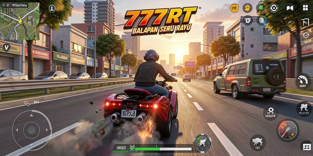 Tangkapan layar gameplay 777RT yang menampilkan aksi balapan yang mendebarkan.