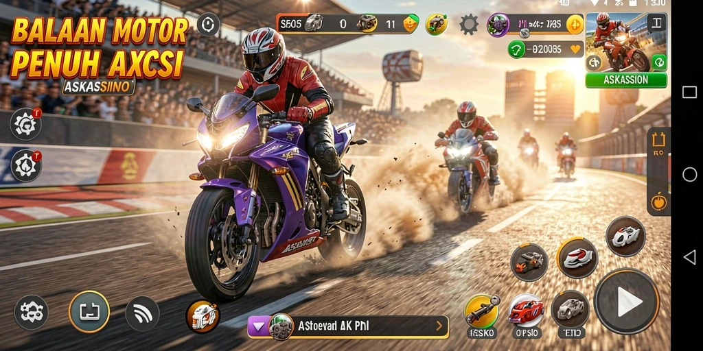 Tampilan gameplay balapan motor yang mendebarkan.