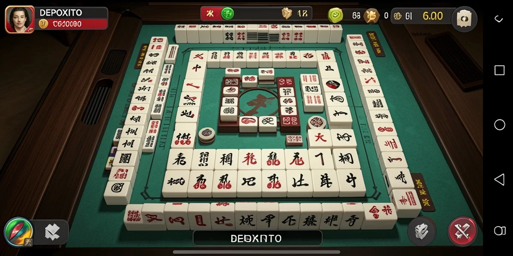 Tampilan gameplay menarik di DEPOXITO dengan ubin Mahjong.