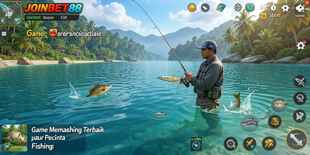 Screenshot gameplay <strong>JOINBET88</strong> dengan aksi memancing yang intens.