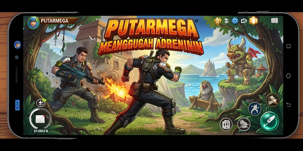 Tangkapan layar PUTARMEGA yang menampilkan aksi seru dalam pertempuran.