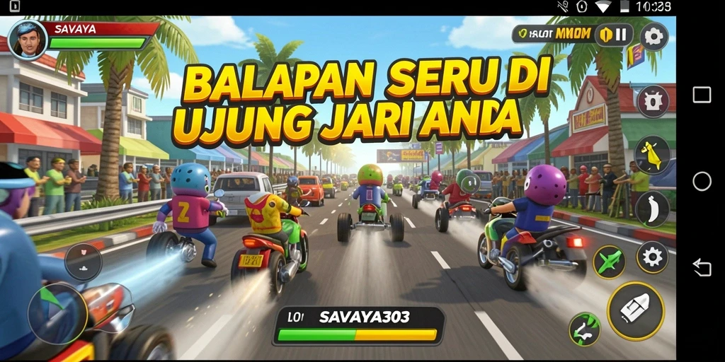 Gameplay Racing seru dengan kendaraan kustom dan lintasan menantang.