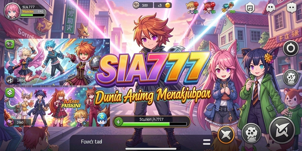Tampilan gameplay SIA777 dengan karakter anime yang dinamis dan warna-warni.