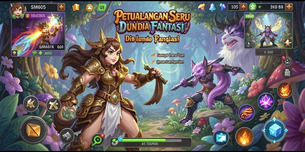 Tampilan gameplay SM605 menampilkan karakter menjelajahi dunia fantasi yang luas.