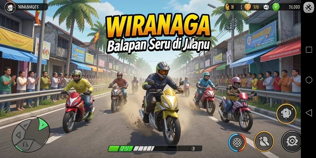 Gameplay seru dan menegangkan dalam balapan WIRANAGA.